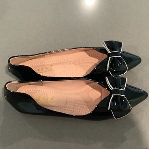 Ladies Glates Leather Bowknot Dress Shoes - Flats Sz 12